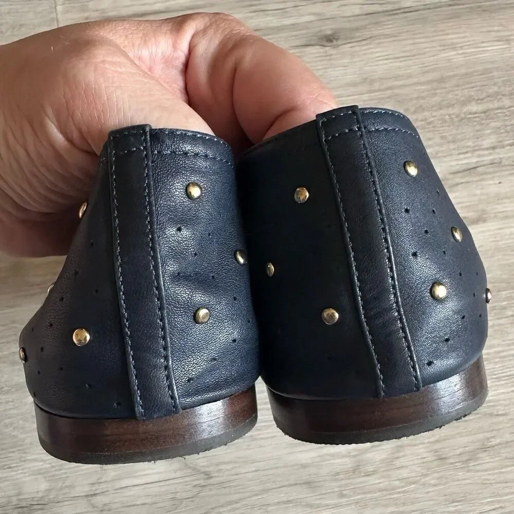 Aerosoles Martha Stewart Shelley Studded Perforated Flats Shoes Navy Blue Sz 8